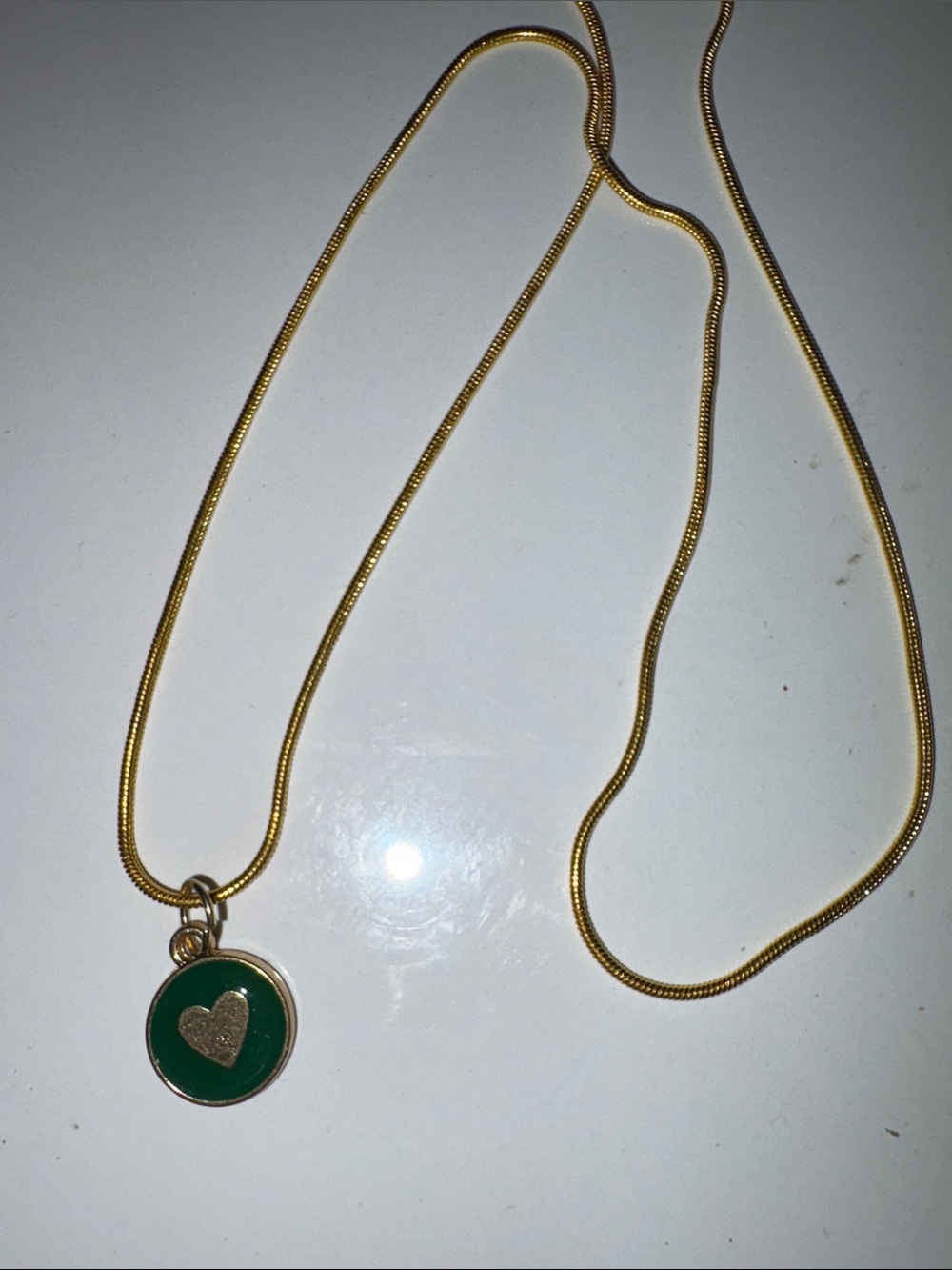 Gold Chain Necklace with Green Heart Pendant - Unbranded